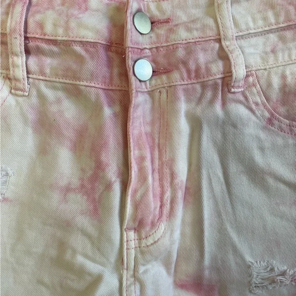 Pink and White high rise Acid Wash Cut-Off Jean Shorts,Distressed Size 9 - Picture 3 of 6